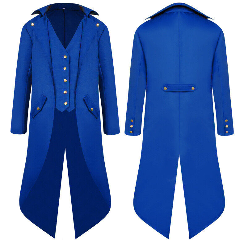 Men's Blue Renaissance Victorian Inspired Steampunk Formal Tails Coat Costume