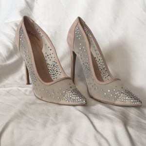 Sexy Nude Rhinestone Crystal Court Heels SIZE US8