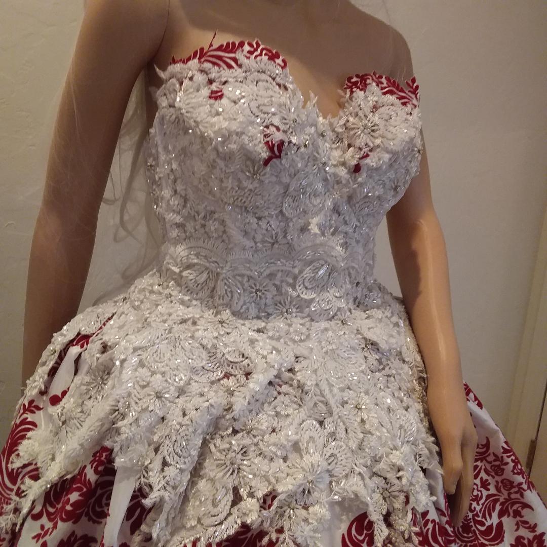 "FRANCES" Red & White Lace Over The Knee Bootsp