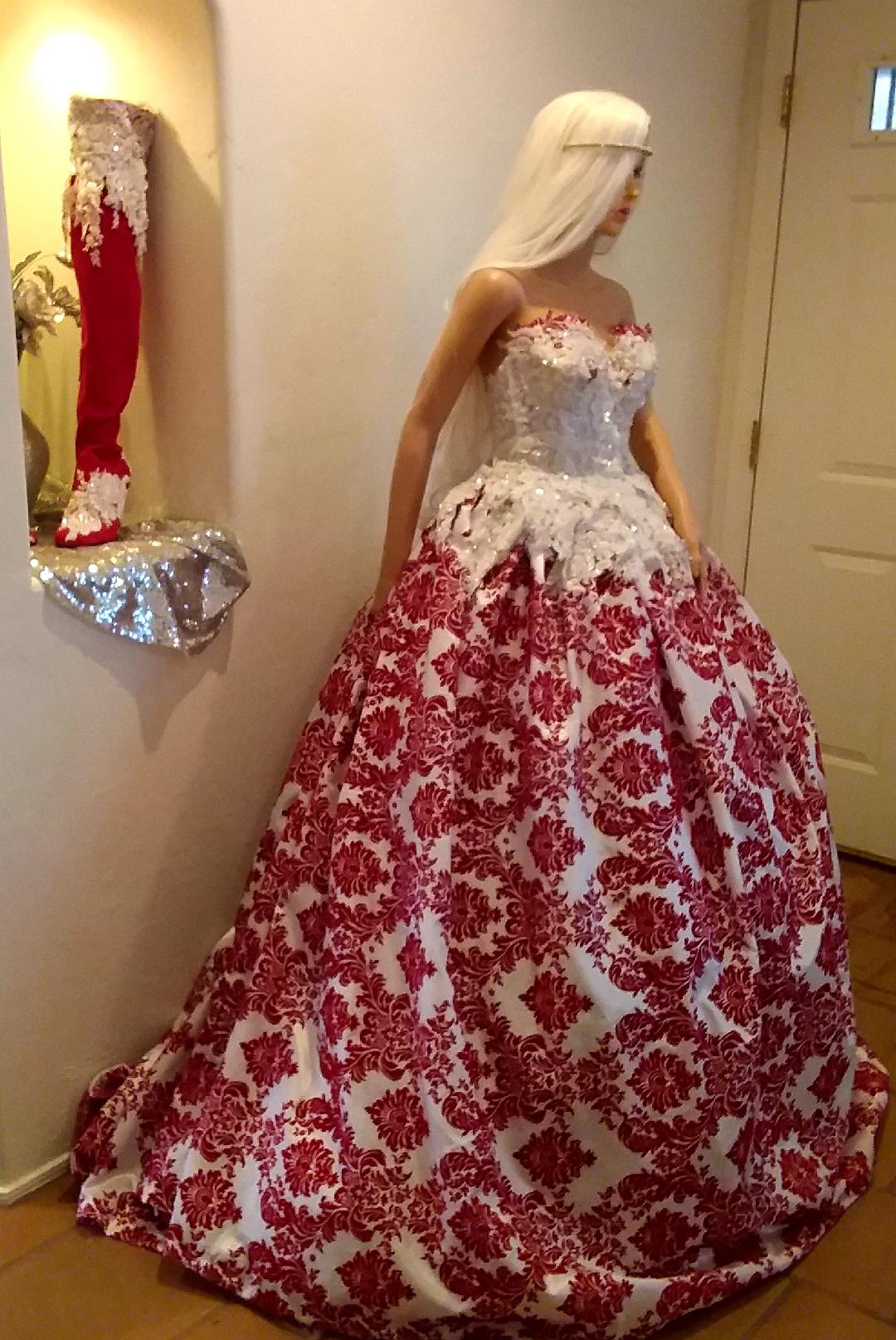 "FRANCES" Red & White Damask Lace Wedding Ballgown Set