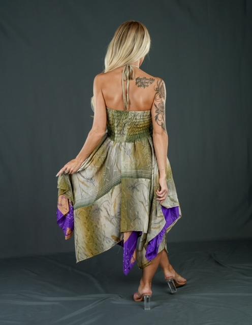 Boho Festival Silk Strapless Sage Green Dress Convertible to Skirt