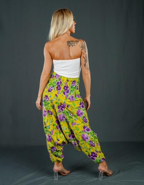 Boho Festival Yellow & Purple Floral Harem Pants