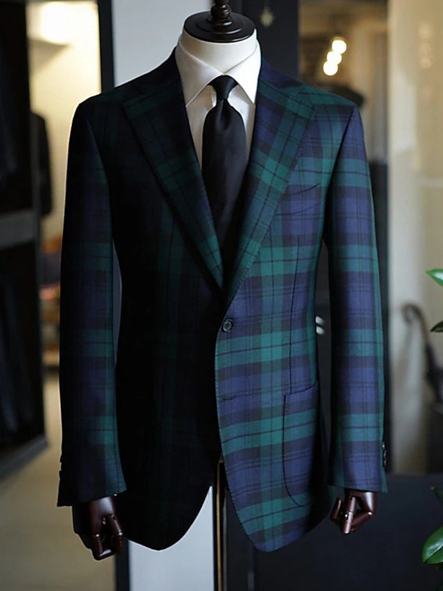 Men's Blue & Green Tartan Plaid Blazer Suit Jacket