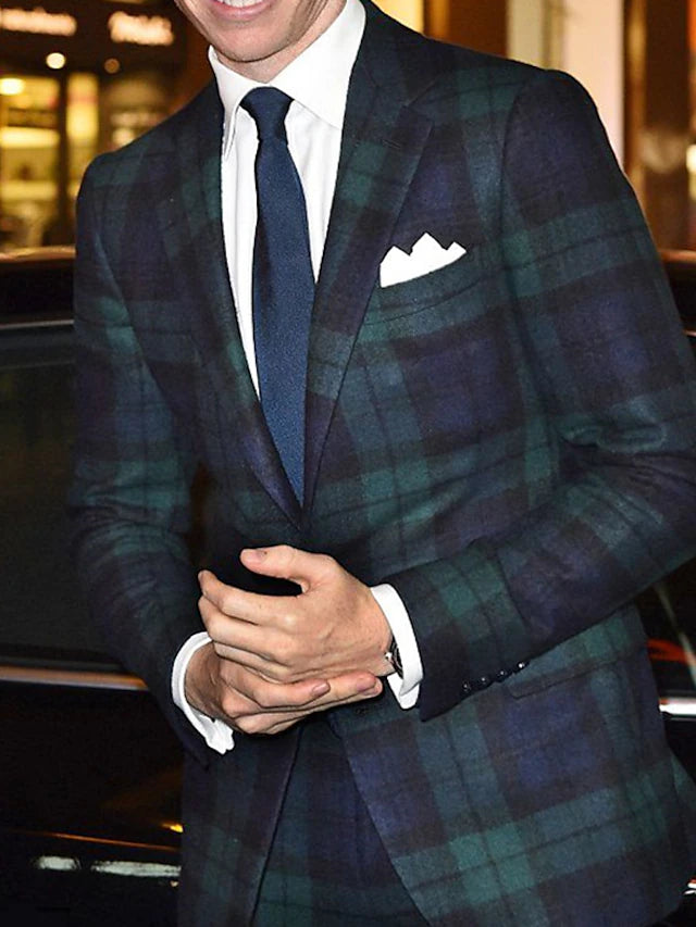 Men's Blue & Green Tartan Plaid Blazer Suit Jacket